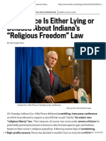 Mike Pence Is Either Lying or Deluded About Indiana's "Religious Freedom" Law