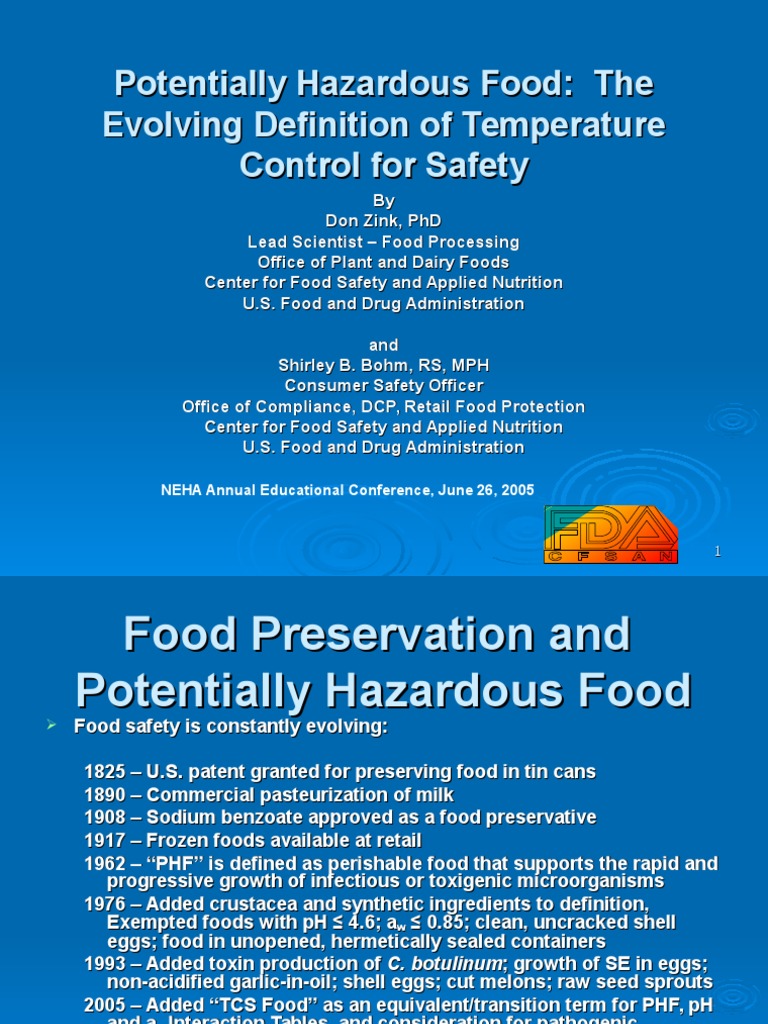 Potentially Hazardous Food PDF Food Preservation