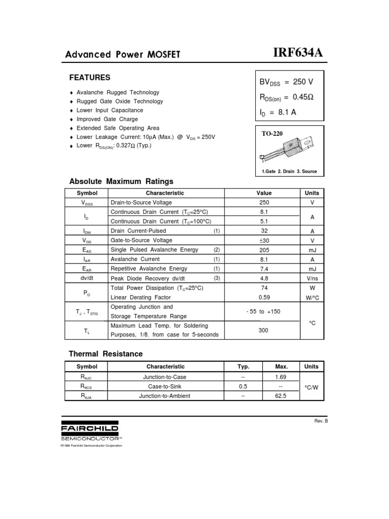 Irf634a Advanced Power Mosfet | PDF | Field Effect Transistor ...