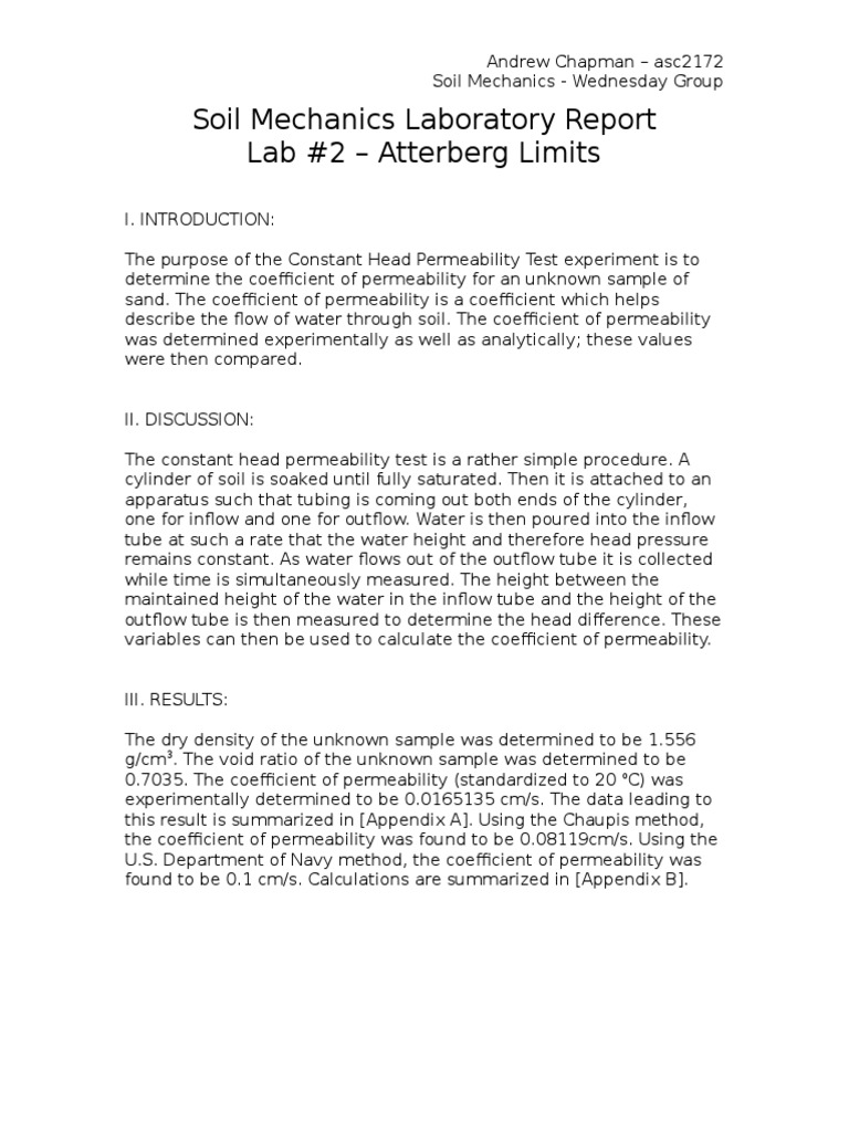 Lab 3 Soil Mechanics Permeability Earth Sciences