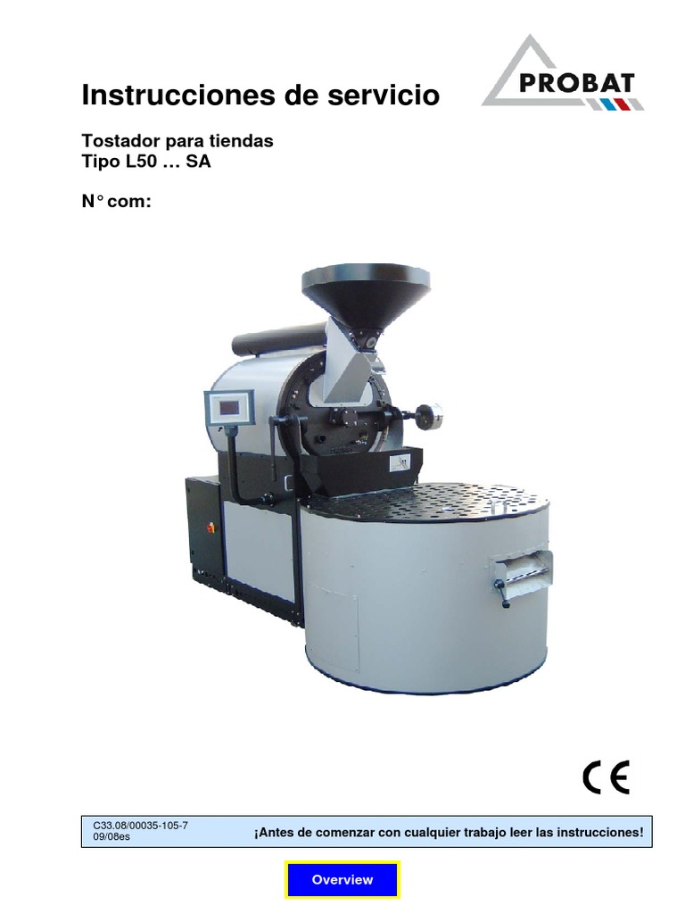 Instrucciones Tostador Probat L50 SA | PDF | café | Ventilador mecánico