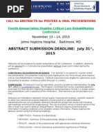 Abstract Submission Deadline: July 31, 2015: November 13 - 14, 2015 Johns Hopkins Hospital, Baltimore, MD