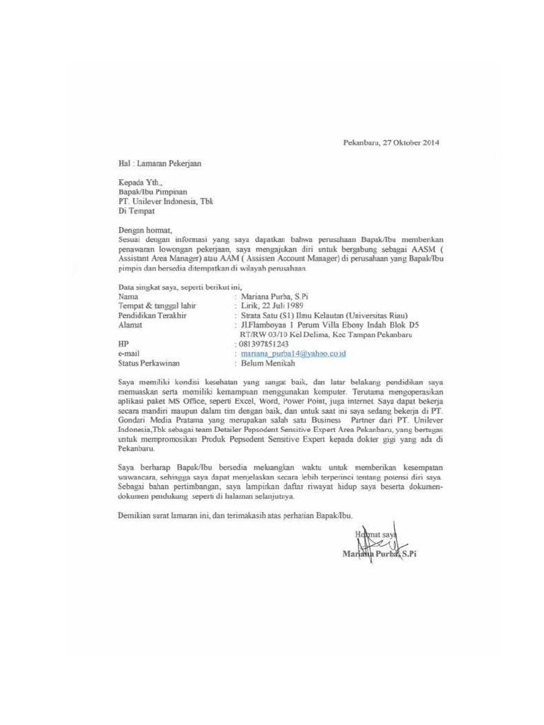 Download 77+ Contoh Surat Surat Lamaran Kerja Unilever Terbaik Dan Terbaru
