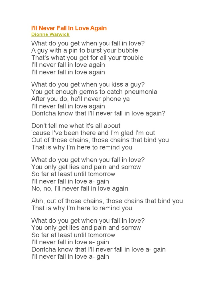 Letra I&rsquo;LL Never Fall in Love Again | PDF