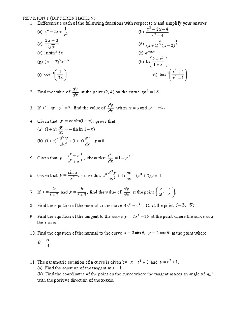 Revision 1 (Differentiation) | PDF | Teaching Methods & Materials