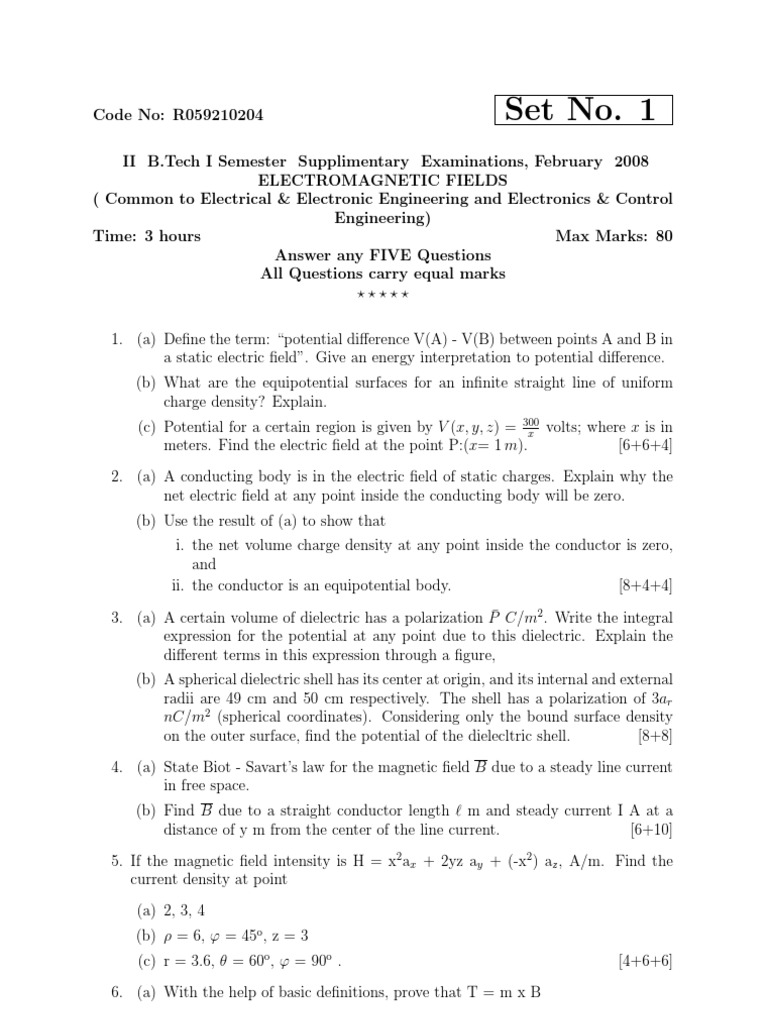 Electromagnetic Fields Exam Questions | PDF | Electric Field | Dielectric