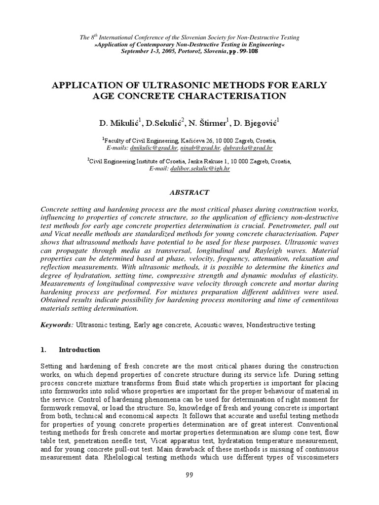 Application of Ultrasonic Methods For Early Age Concrete ...