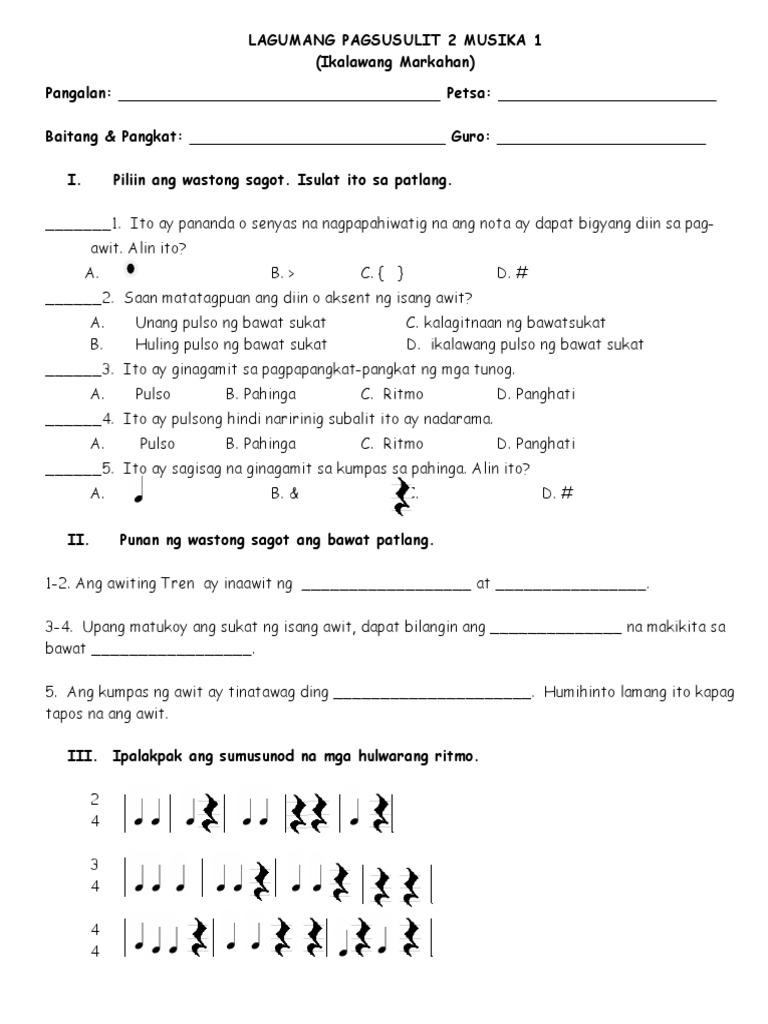 lagumang pagsusulit musika pdf