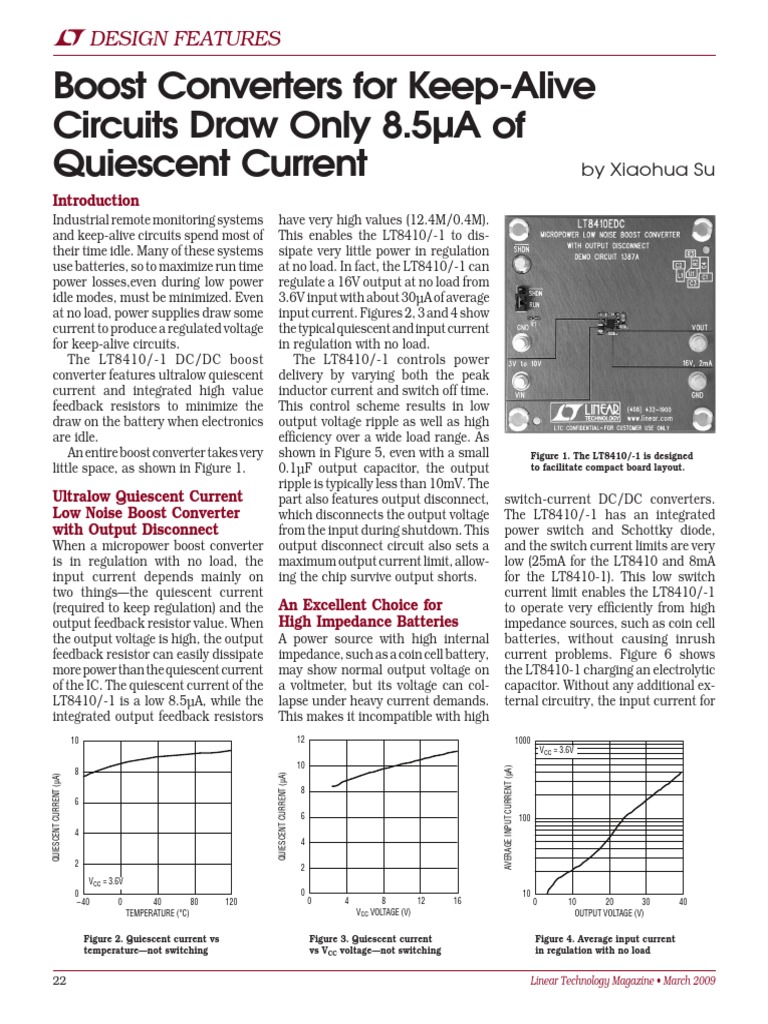 Boost Converters for KeepAlive Circuits Draw Only 8.5μA of Quiescent