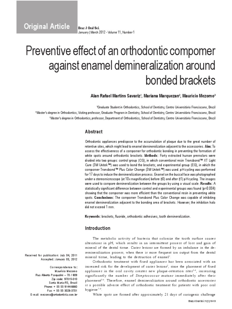 Preventive Effect of An Orthodontic Compomer Against Enamel ...