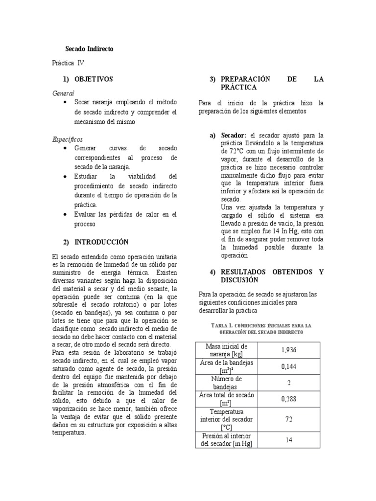 Secado Indirecto de Naranja a 72°C | PDF | Calor | Análisis de regresión