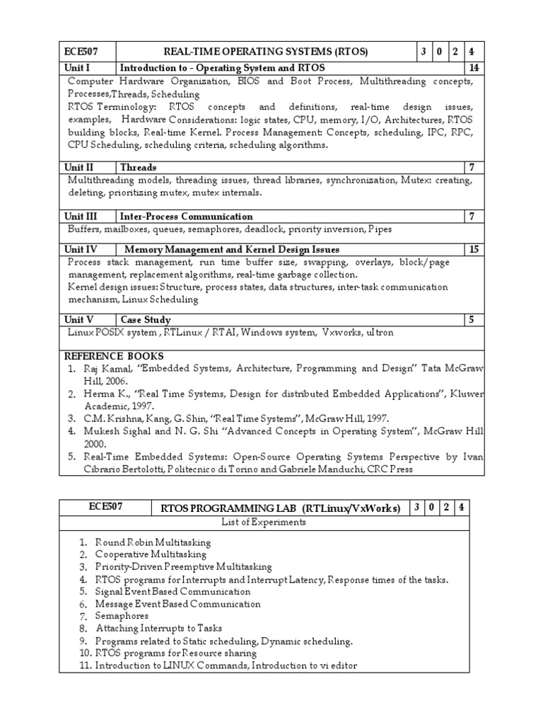 ECE507 RTOS Lab Syllabus Overview | PDF