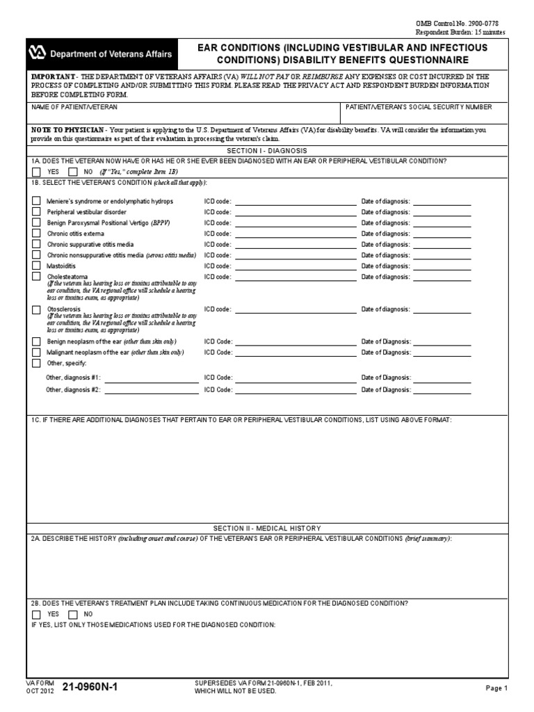 Veterans Hearing Loss Physician Evaluation Ear Vertigo