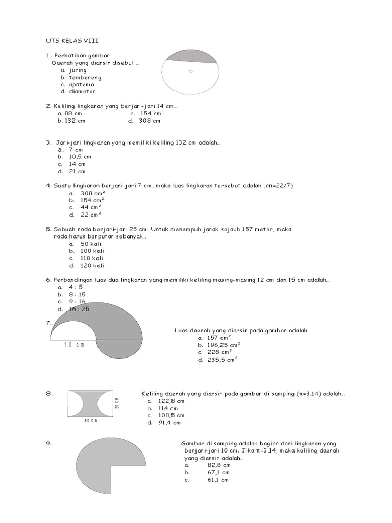 Soal Ukk Smp Kelas 8 Materi Lingkaran
