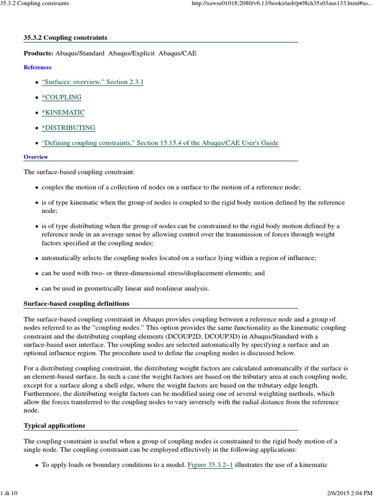 Abaqus Coupling PDF Kinematics Cartesian Coordinate System