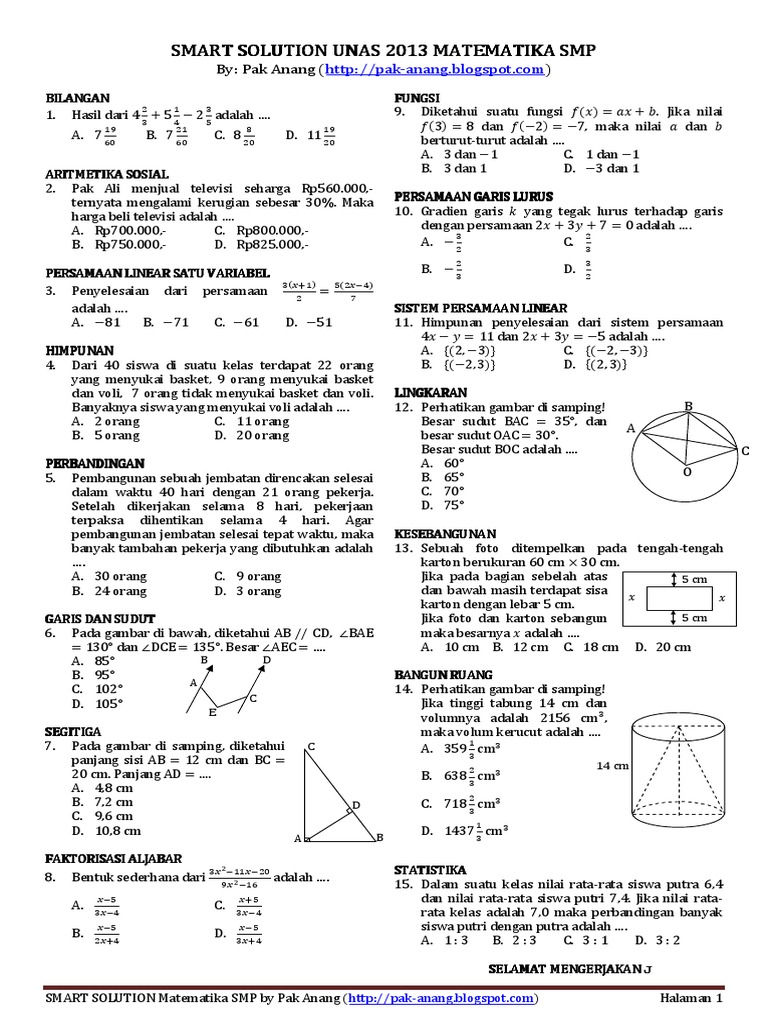 Contoh Smart Solution Un 2013 Matematika SMP | PDF | Metode & Bahan Ajar