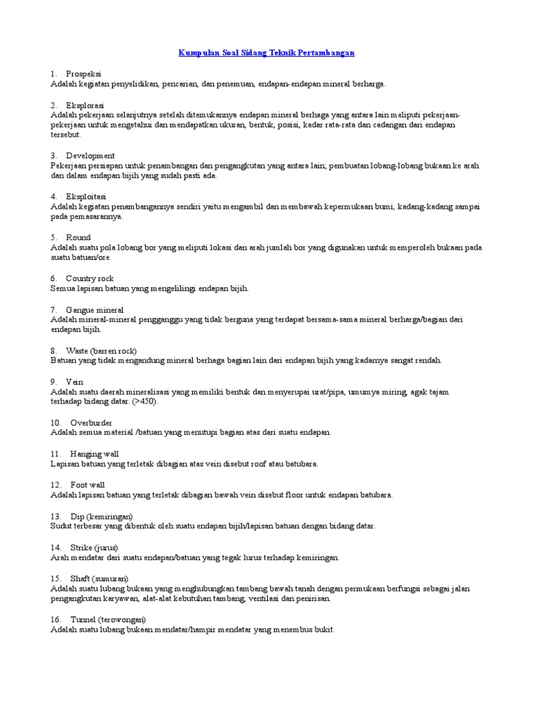 Kumpulan Soal Sidang Teknik Pertambangan