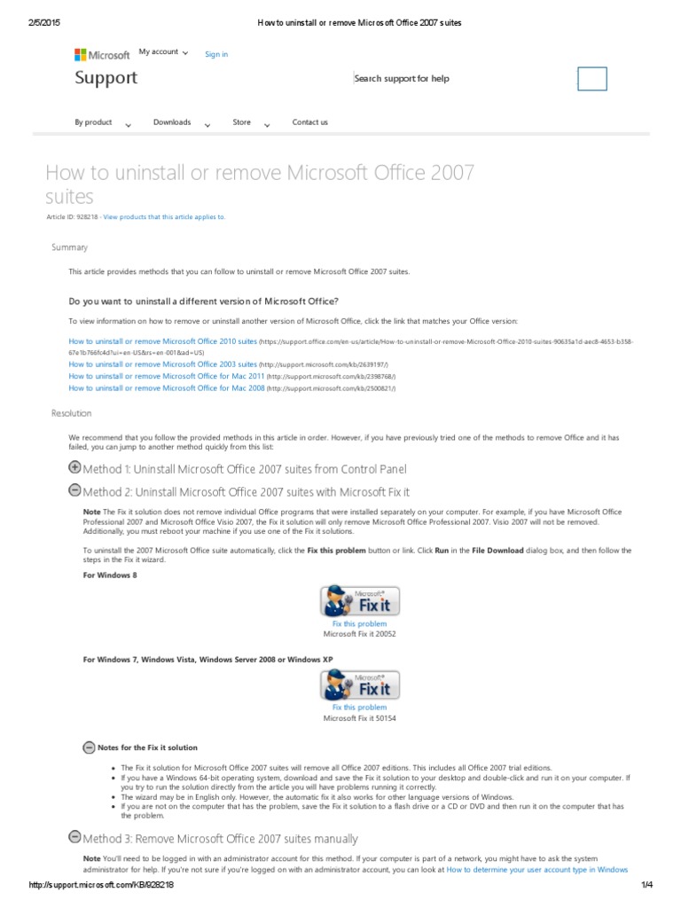 how to uninstall office 2007 from windows 10