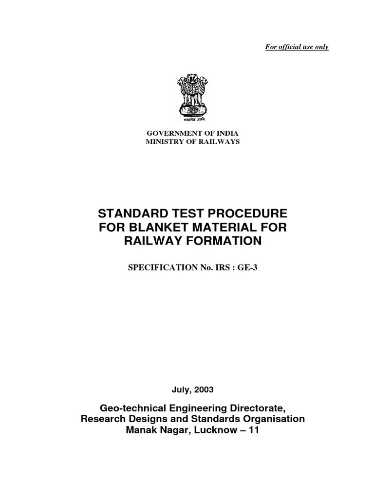 Standard Test Procedure For Blanket Material For Railway Formation
