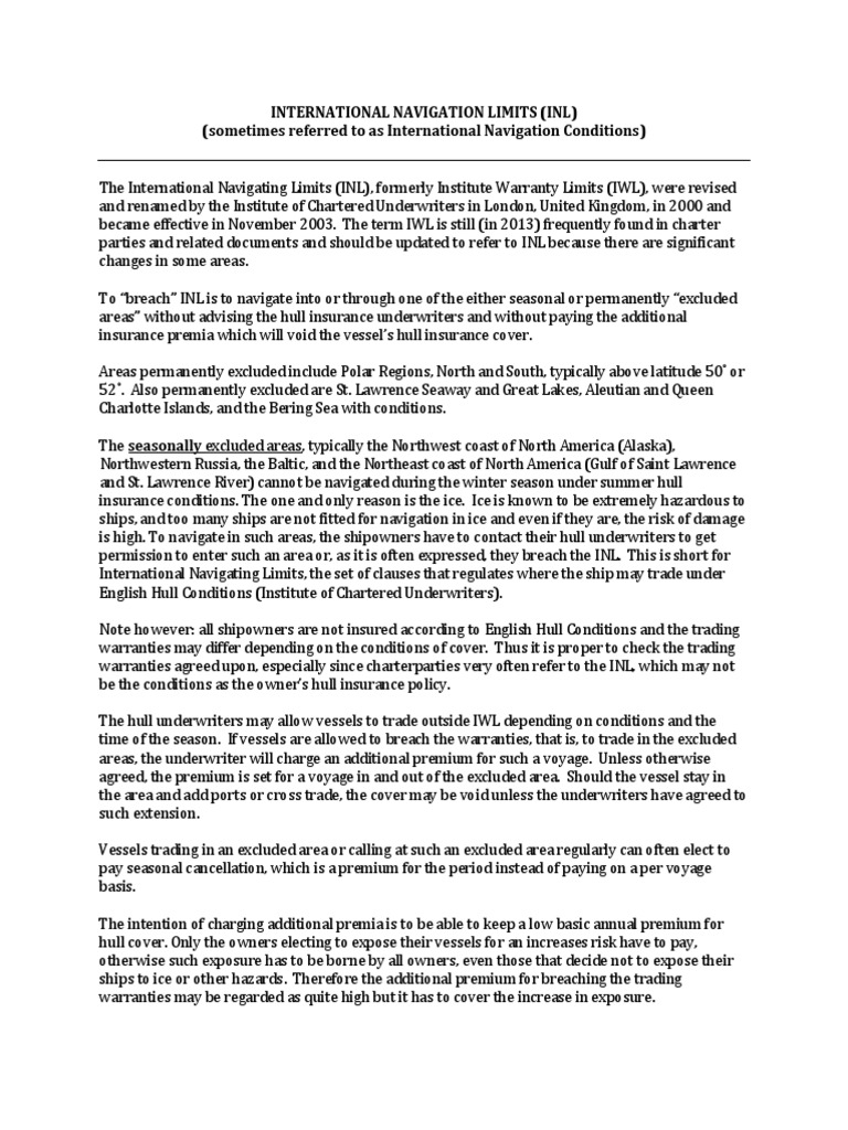 International Navigation Limits (Inl)Warranties Insurance Water