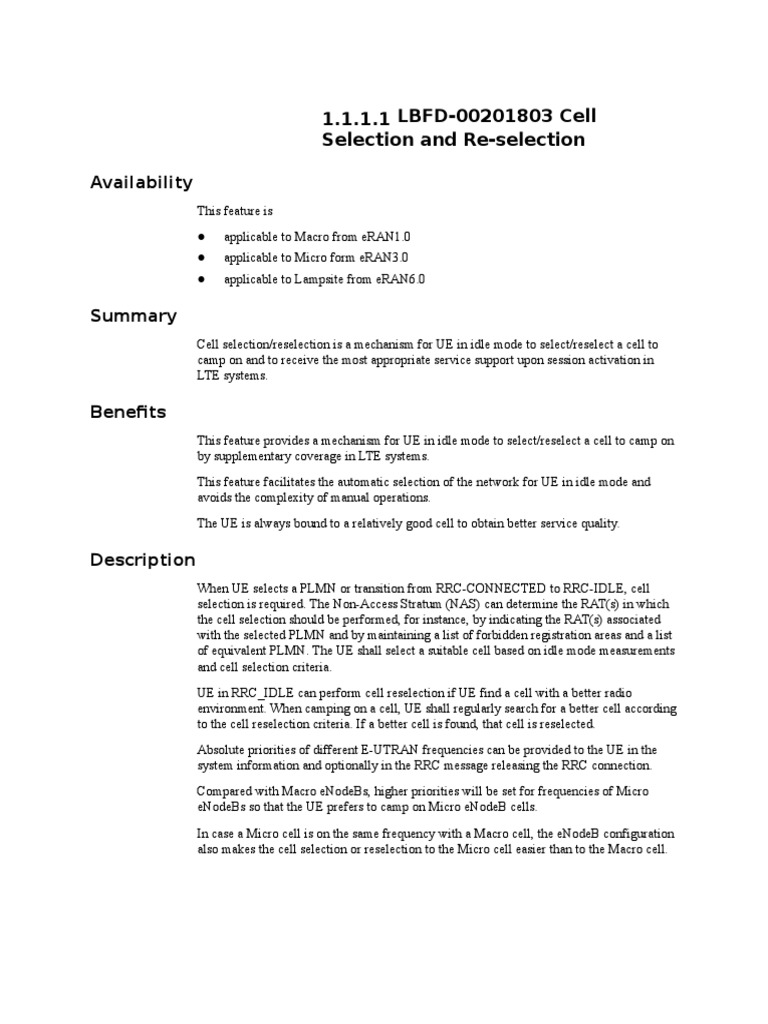 LTE Cell Selection and Reselection Guide | PDF