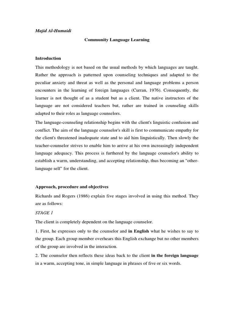 Community Language Learning Overview | PDF | Language Education ...