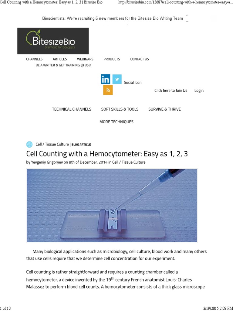 Hemocytometer Cell Counting Guide | PDF