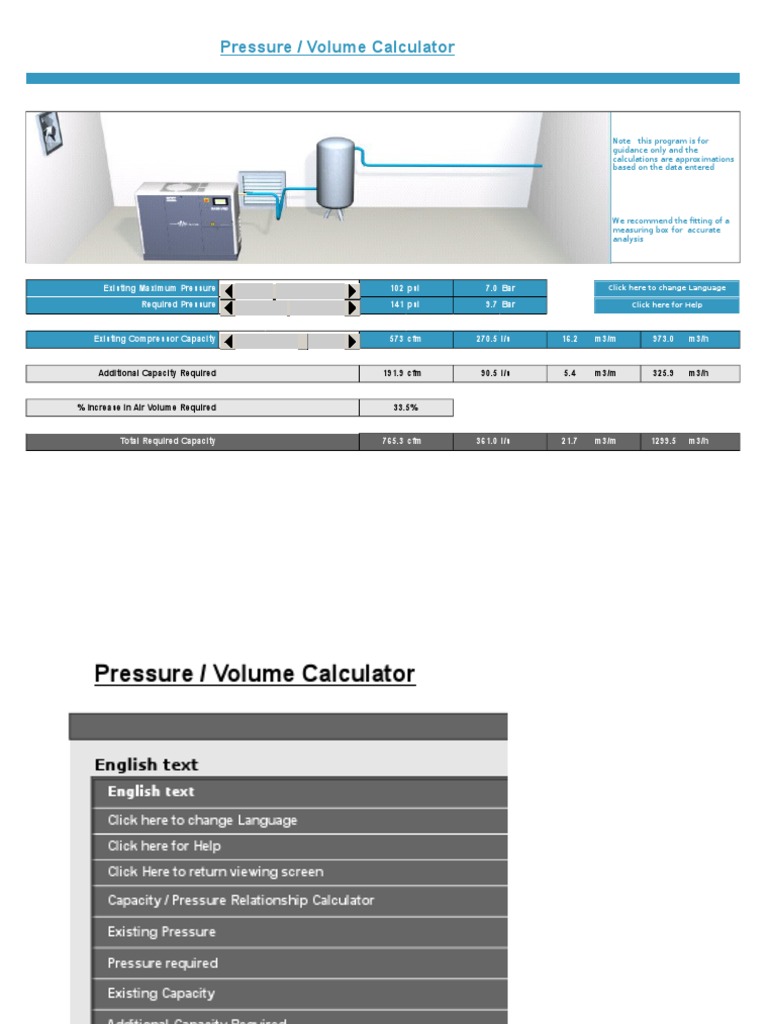 Pressure Volume Calculation Tool | PDF | Gas Compressor | Pressure