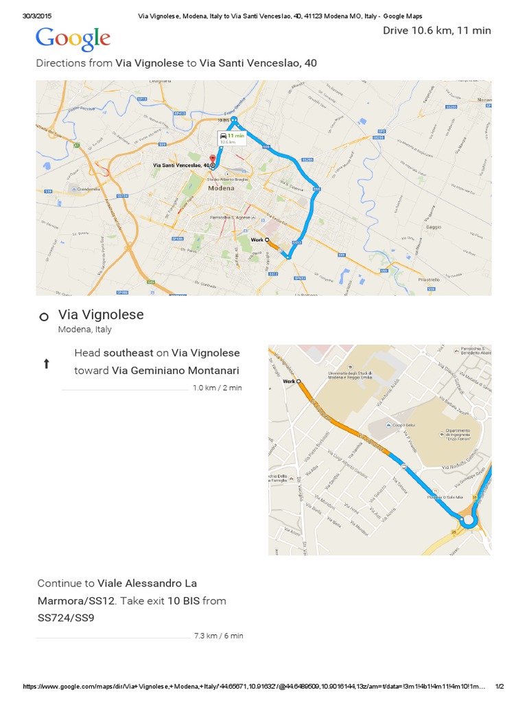 Modena Driving Directions | PDF