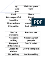 Words For Manners Bingo
