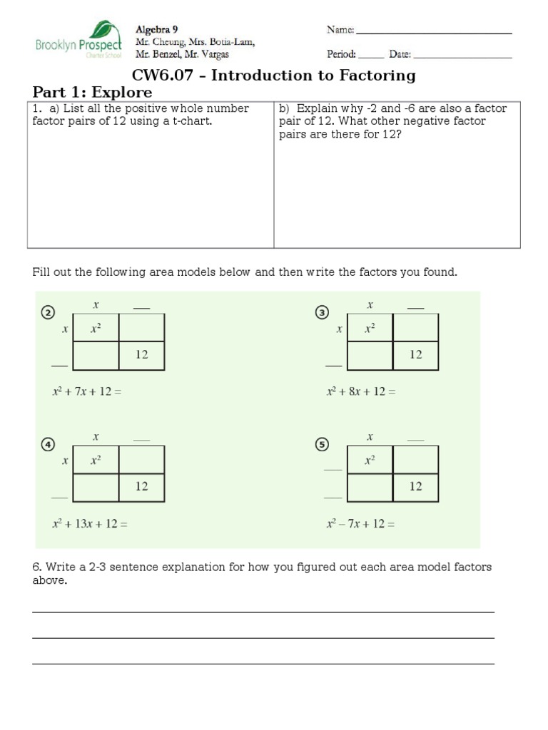 CW6.07 - Introduction To Factoring Part 1: Explore | PDF | Finance ...
