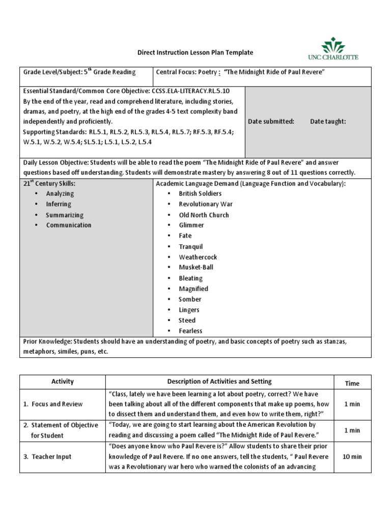 paul revere poem 5th grade lesson plan | Educational Assessment | Poetry