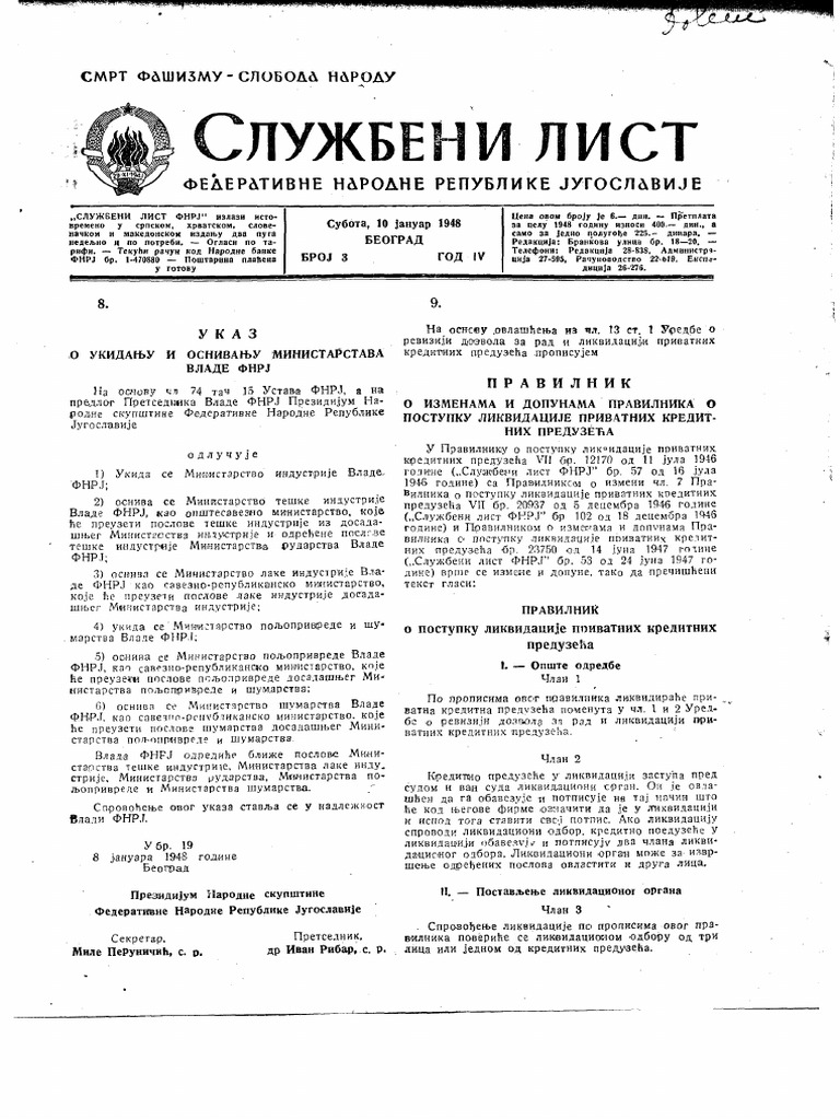 Službeni List FNRJ br 3 God IV 10 01 1948  PDF 