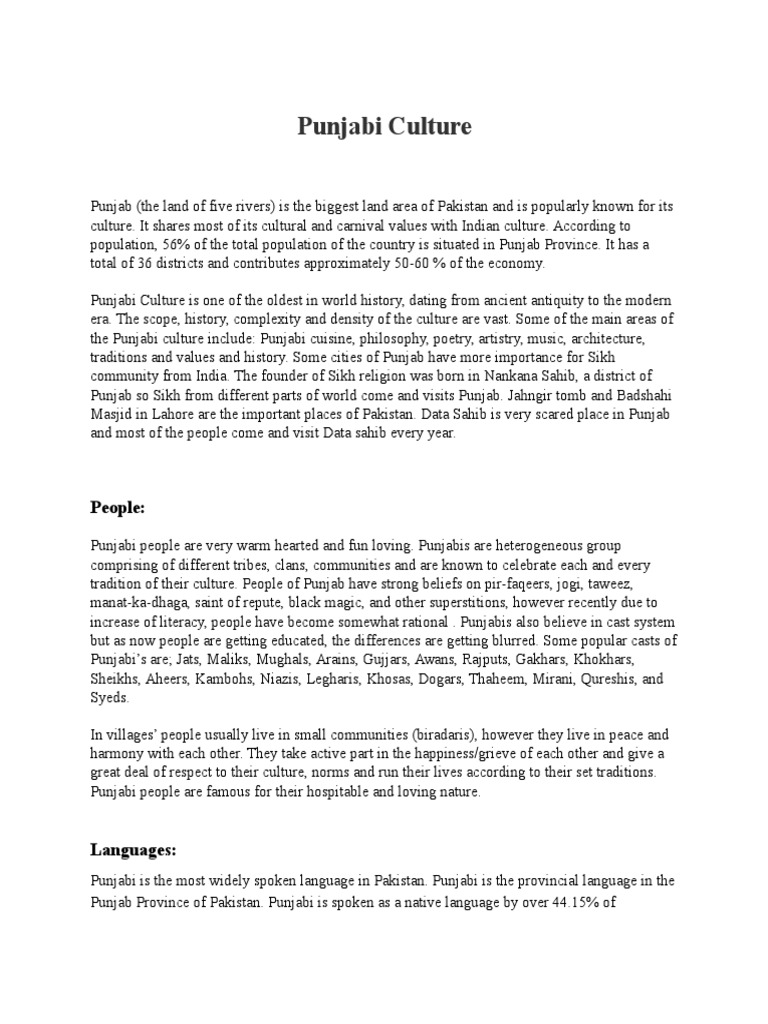 Punjabi Culture | PDF | Punjab | Languages
