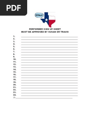 Totally Texas Sign Up Sheet