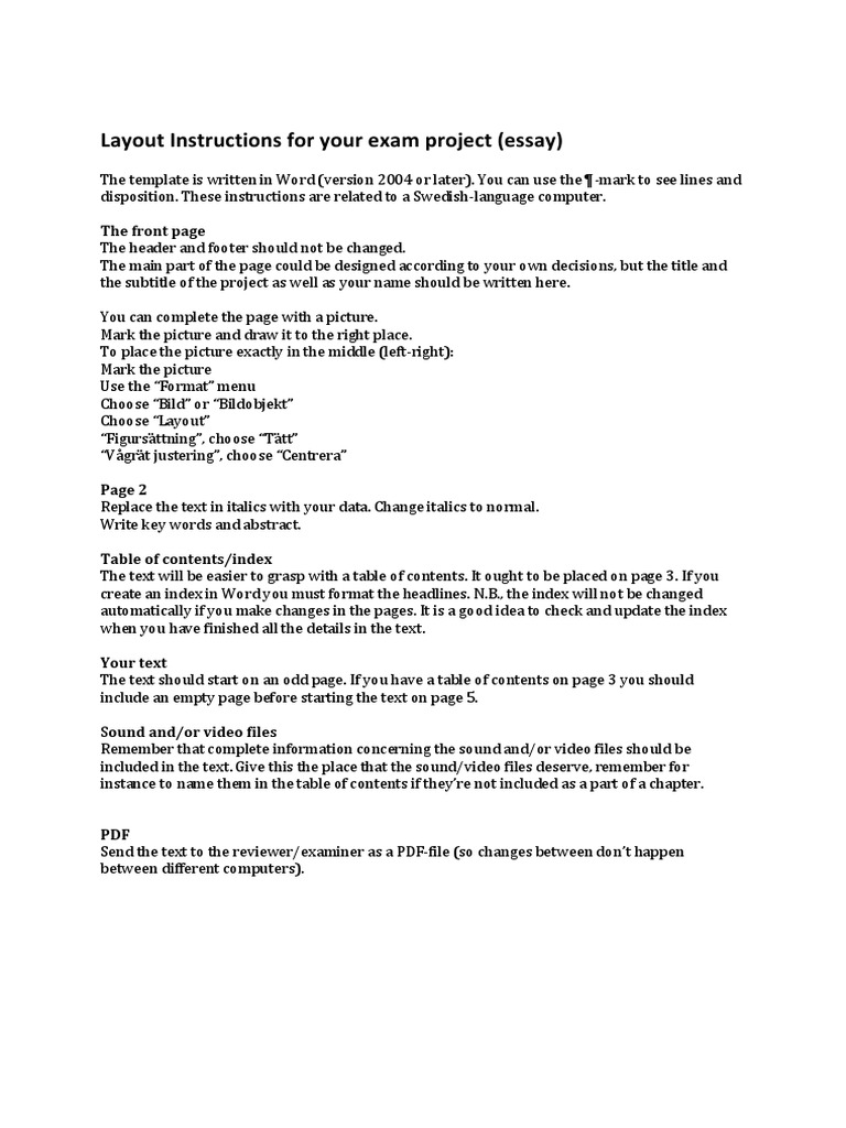 Exam Project Layout Instructions | PDF