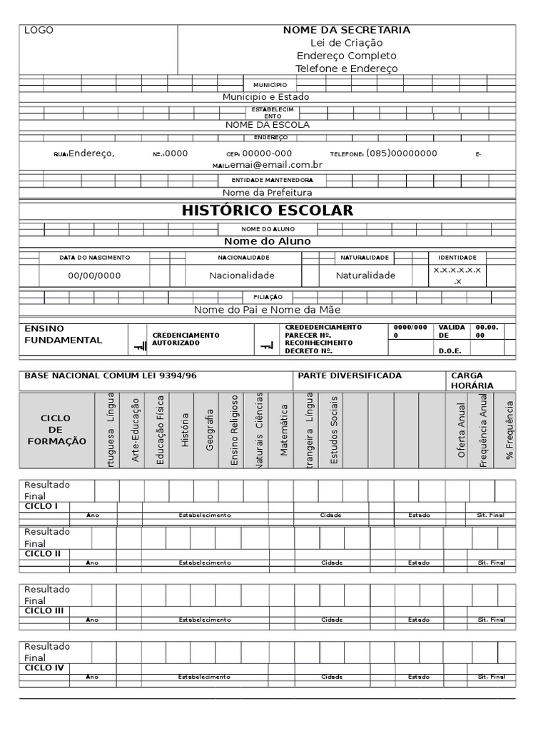 Historico Escolar_modelo Word Escolas Estado