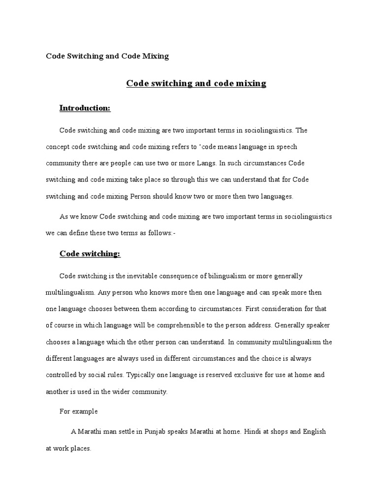 Code Switching And Code Mixing Sociolinguistics Reference