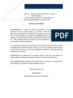 Notice To The Market - Amortization of Goodwill For Tax Purposes in Fiscal Years 2010 and 2011