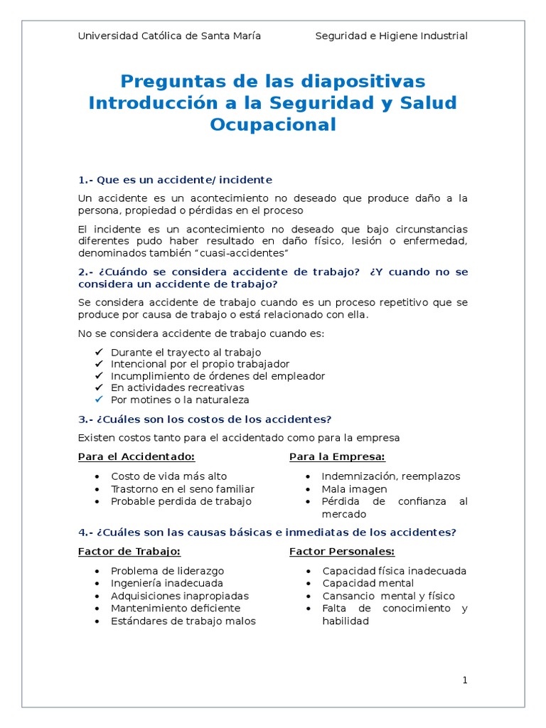 Cuestionario de Seguridad e Higiene Laboral | PDF | Seguridad y salud ...