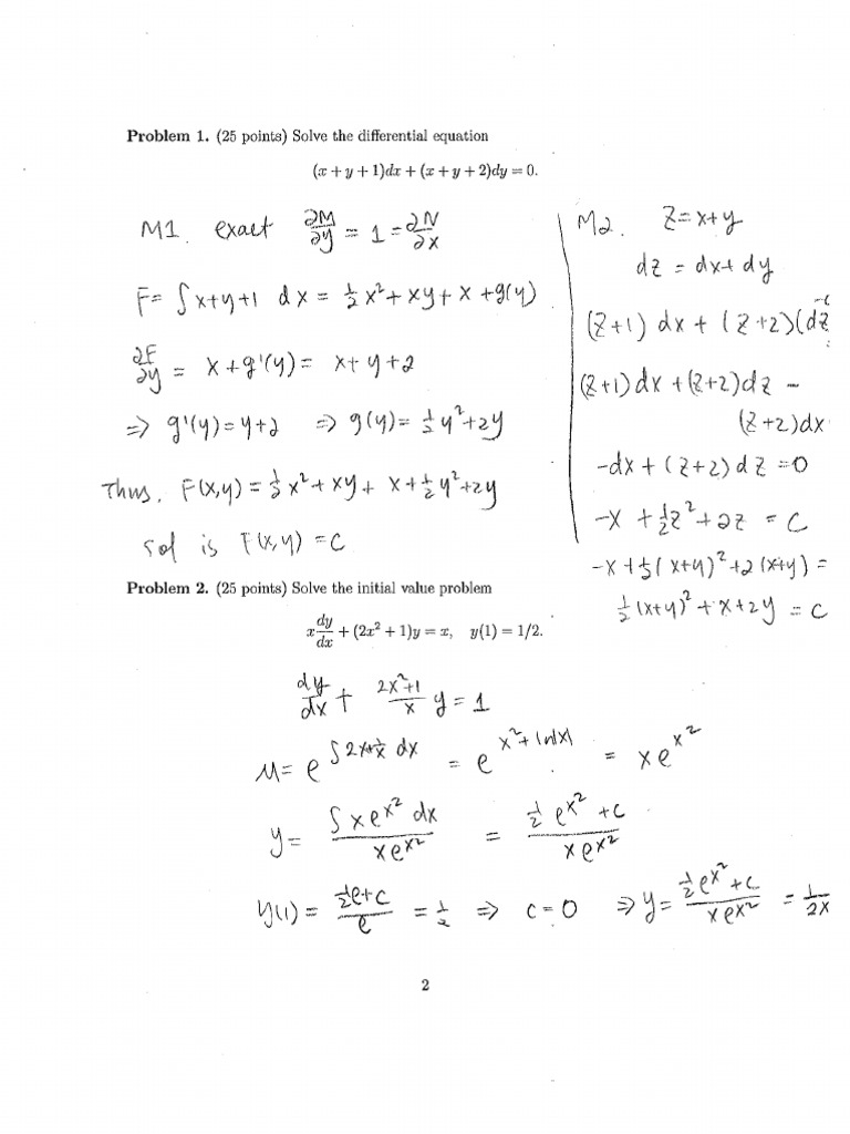Differential Equations Exam 1