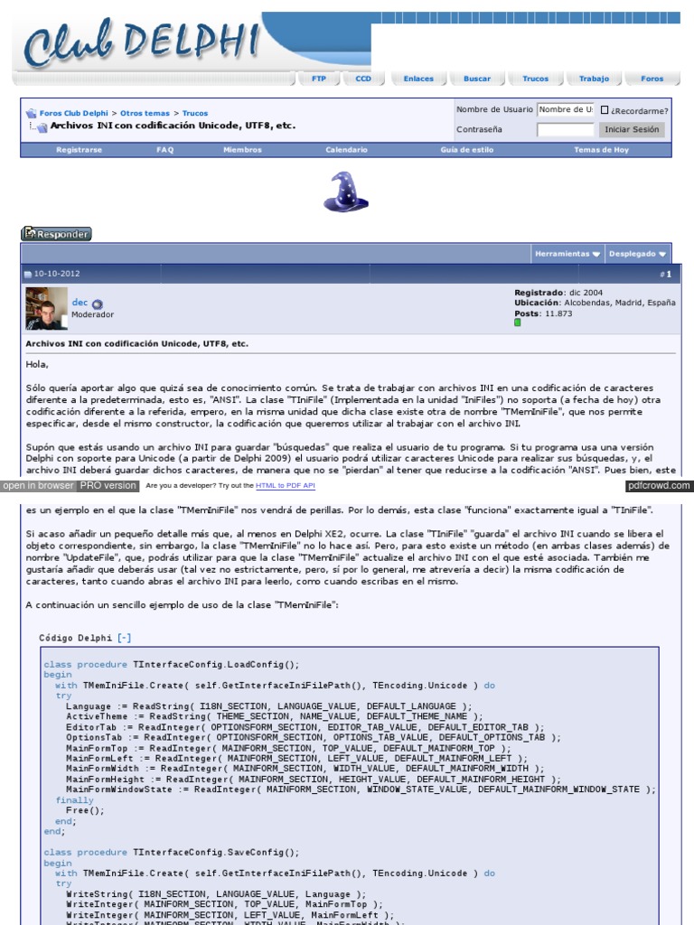 delphi ini file utf8