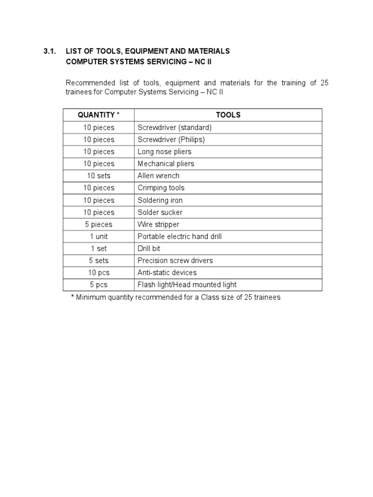 Computer Systems Servicing Tools List | PDF | Technology & Engineering