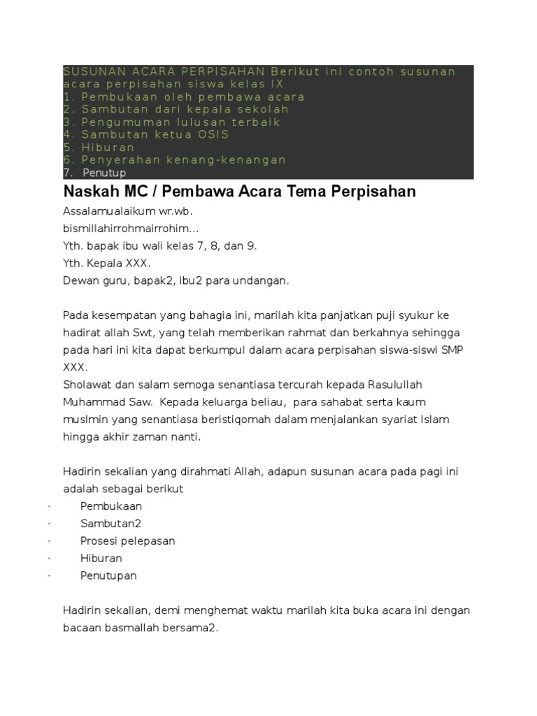 Naskah Mc Pembawa Acara Tema Perpisahan 7 Penutup