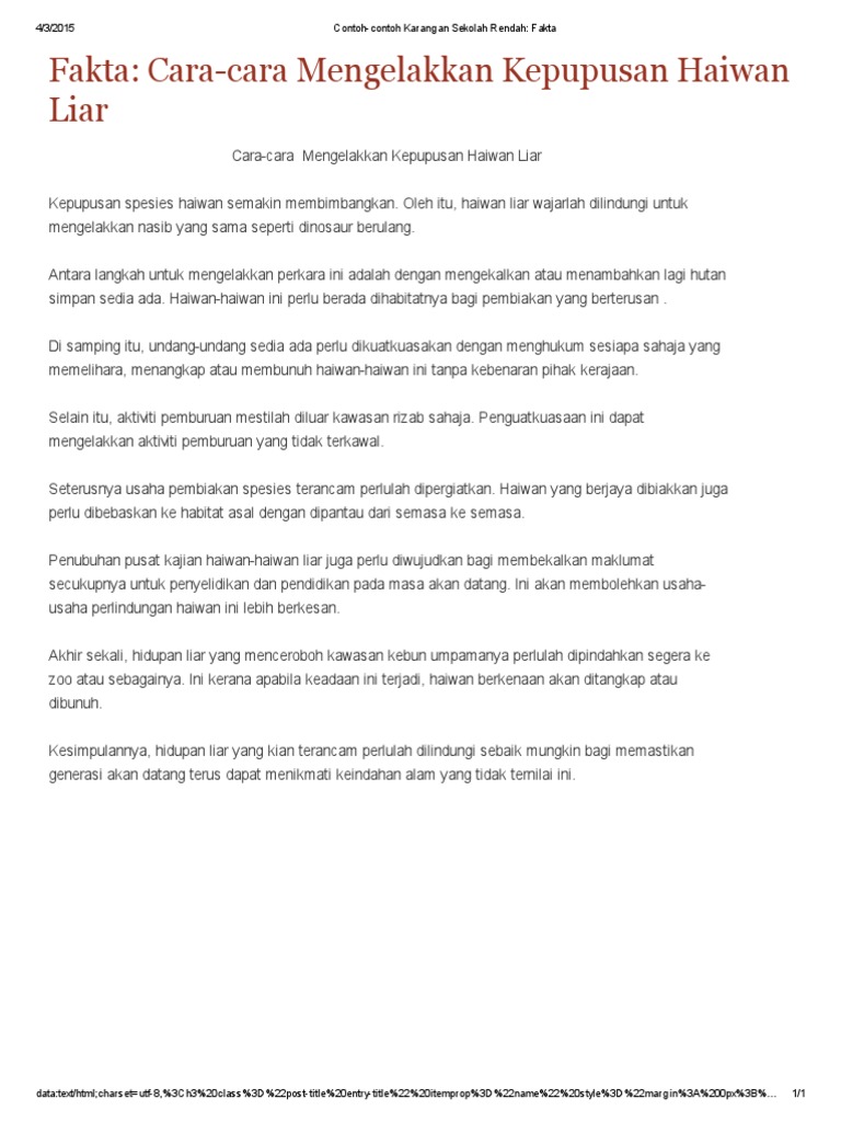 Contoh Contoh Karangan Sekolah Rendah Fakta Cara Cara Mengelakkan Kepupusan Pdf