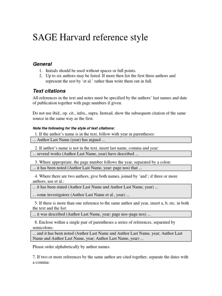 Sage Harvard Reference Style Citation Bracket