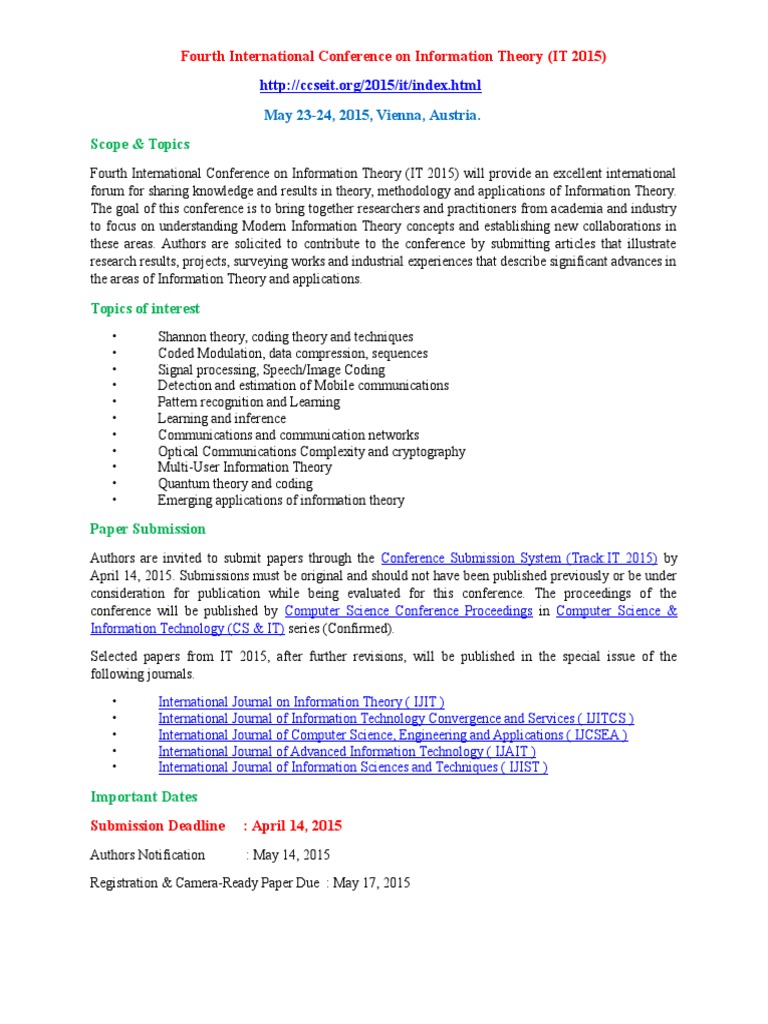 IT 2015 Conference Call for Papers | PDF