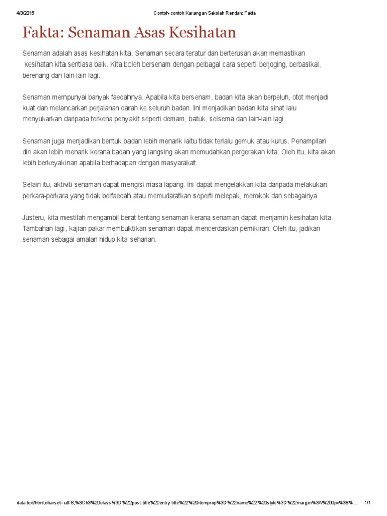 Contoh Contoh Karangan Sekolah Rendah Fakta Senaman Asas Kesihatan Pdf
