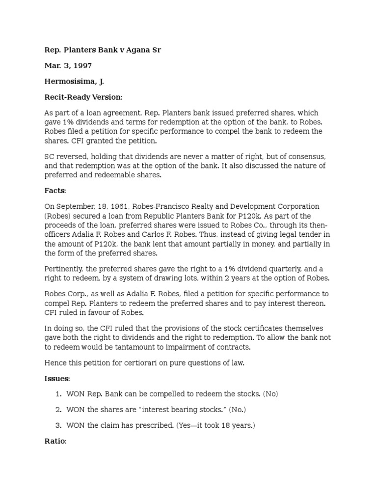 Rep. Planters Bank V Agana SR Mar. 3, 1997 Hermosisima, J. RecitReady