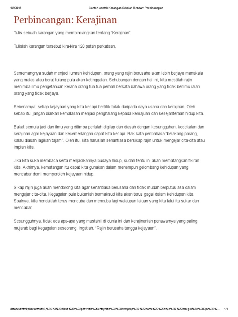 Contoh Contoh Karangan Sekolah Rendah Perbincangan Pdf